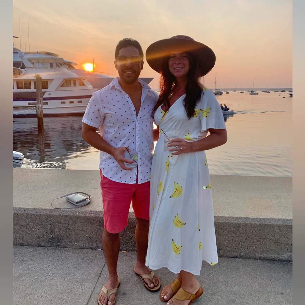 Never Fully Dressed White Midi Dress with Yellow Banana Print
